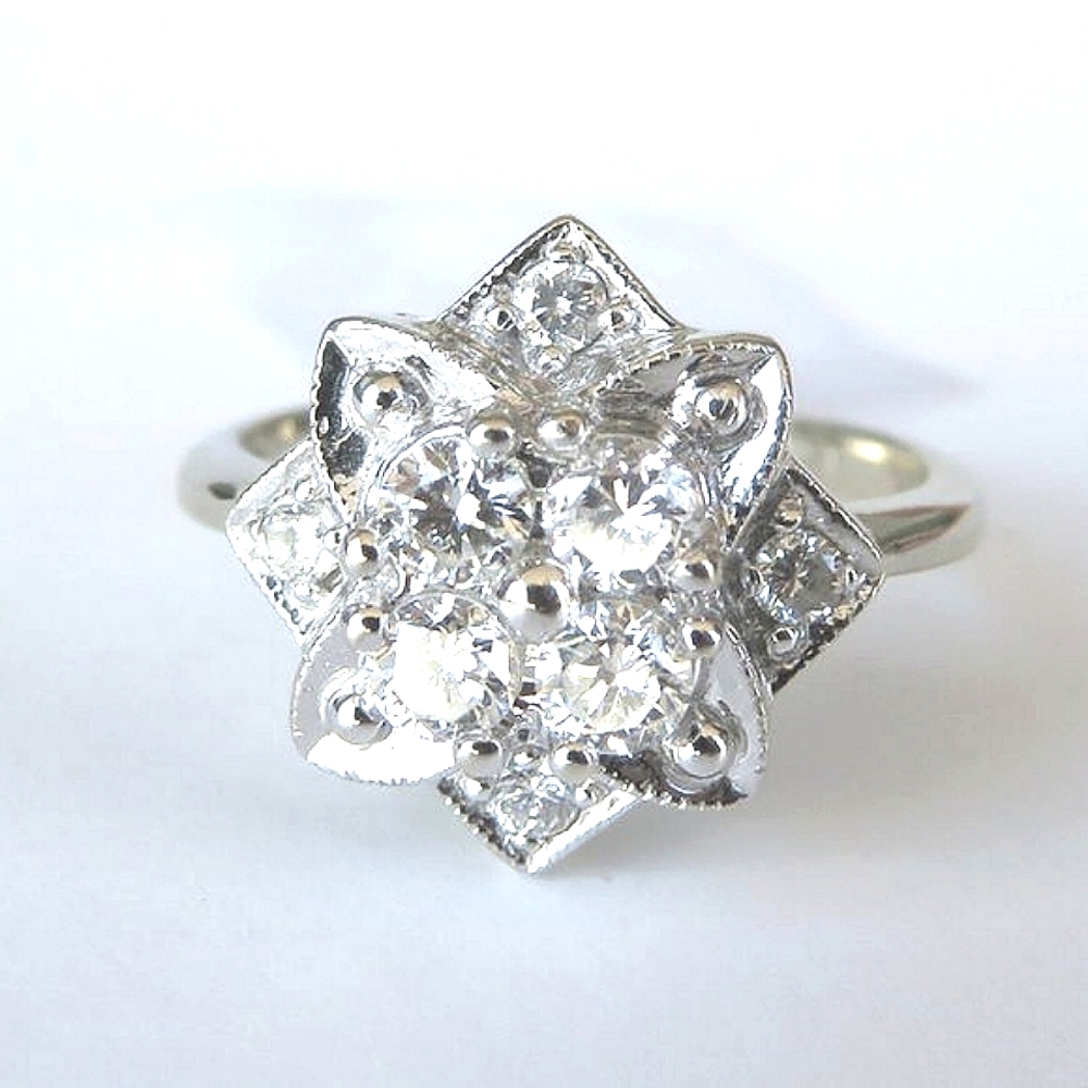 Diamond 14K White Gold Star or Flower Ring